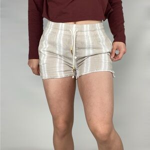 FAHERTY Organic Cotton High Rise Stripe Shorts Raw Hem‎ Boho Beach Casual